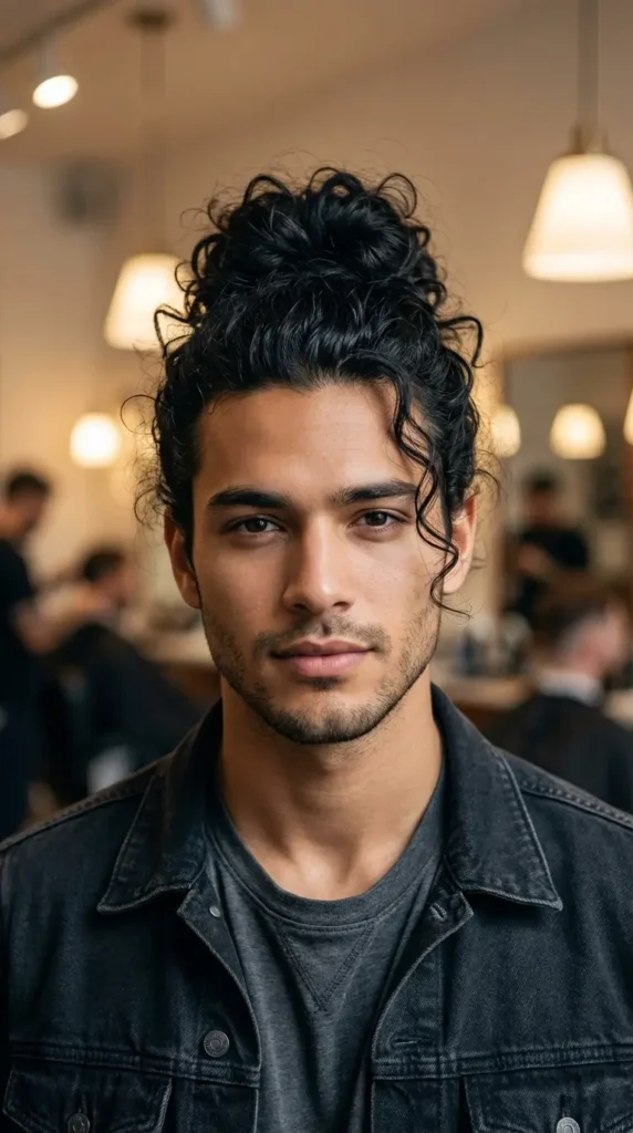 Black Curly Hair Man Bun