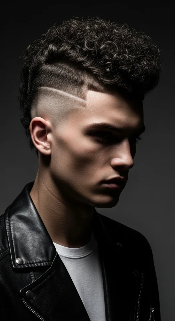 High Fade Curly Mohawk