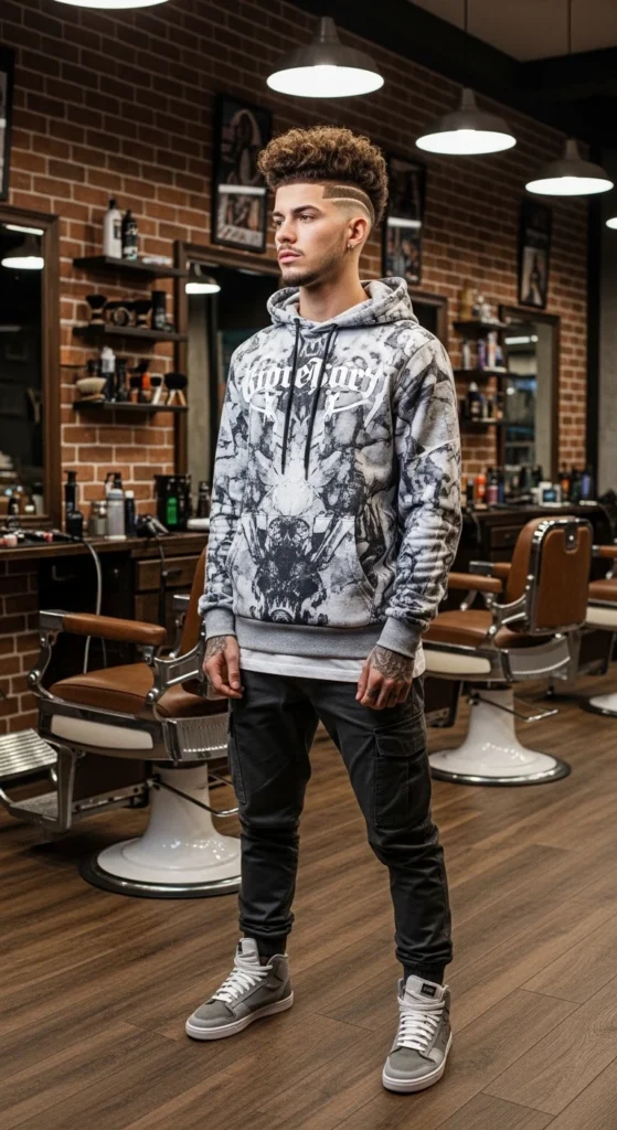 High Fade Curly Undercut.