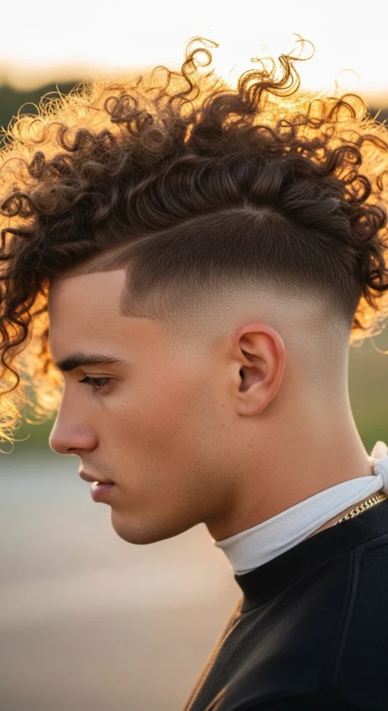 High Fade with Long Curly Top