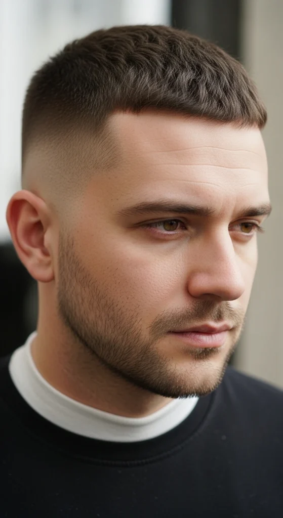 Low Fade Buzz + Stubble.