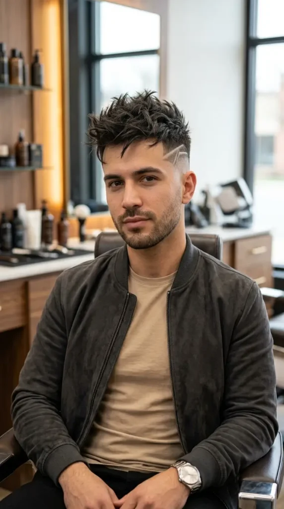 Faux Hawk Bald Fade with Design
