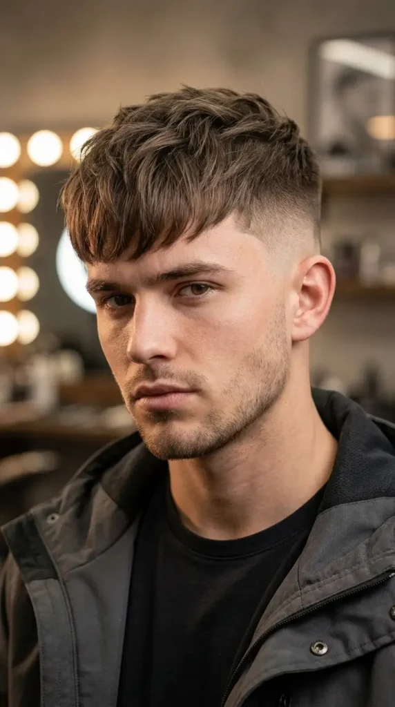 Skin Fade with Fringe Down
