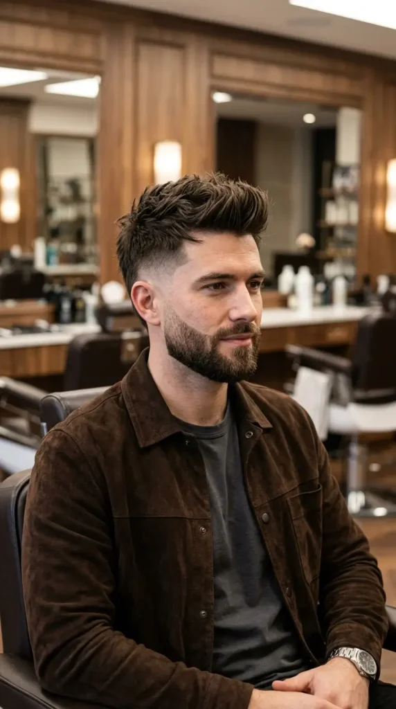 Textured Faux Hawk with Beard Fade