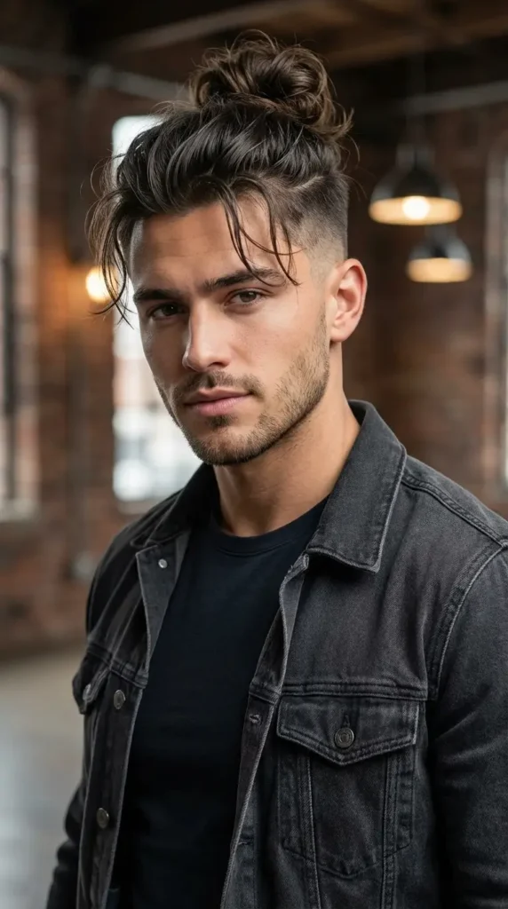 Man Bun with Mid Fade