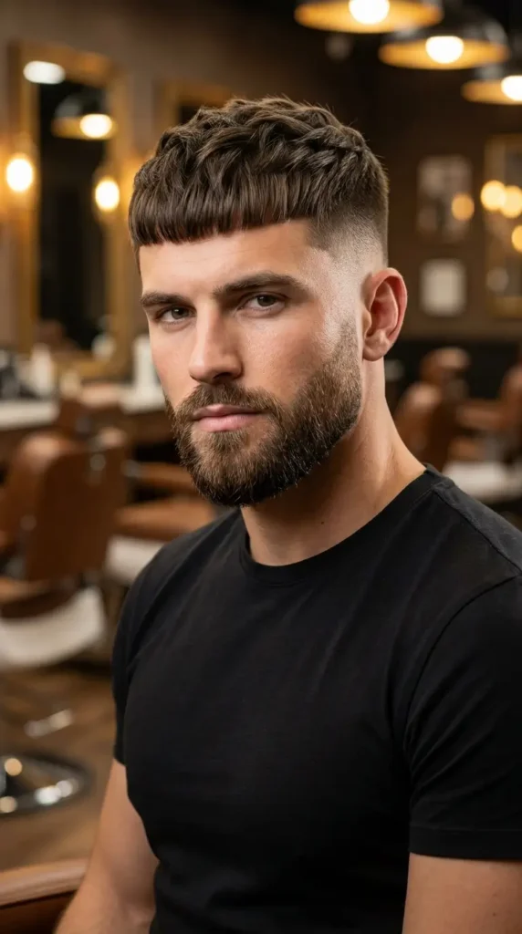 Caesar Cut with Taper and Beard