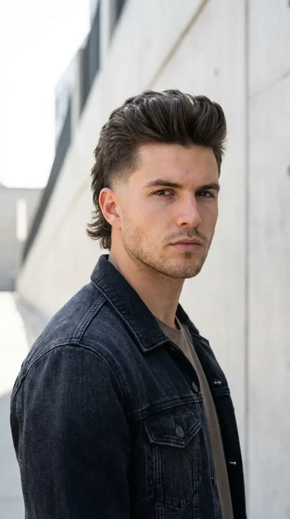 Straight Hair Burst Fade Mullet