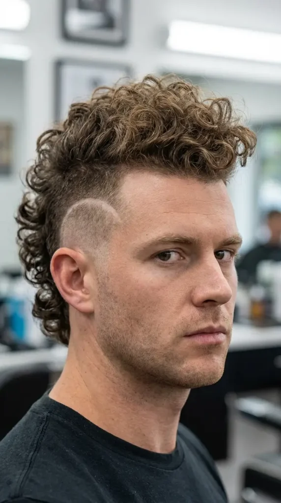 Curly Burst Fade Mohawk