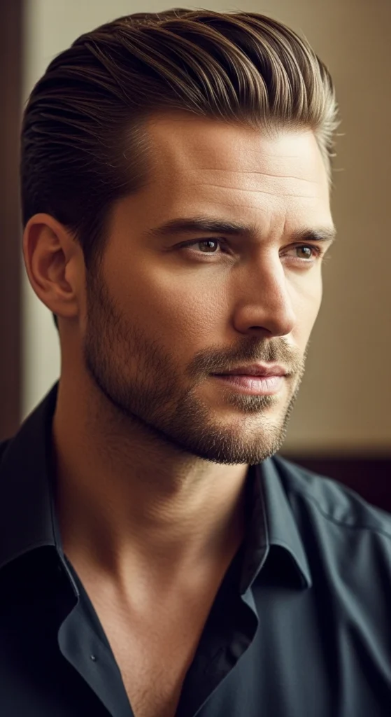 Slick Back with Stubble.