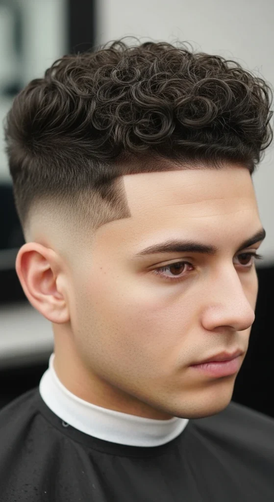 High Taper Fade with Curly Top
