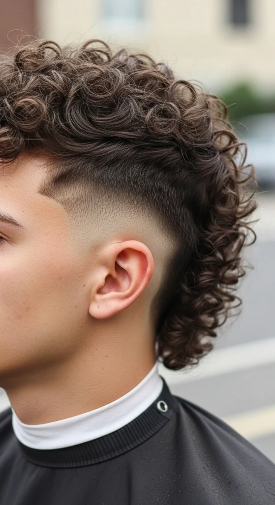 Low Taper Fade Mullet Curly Hair