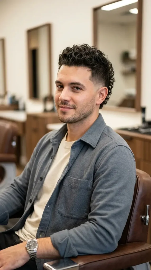 Low Taper Fade with Curly Faux Hawk