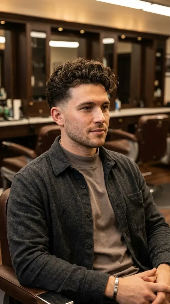 Low Taper Fade with Curly Quiff