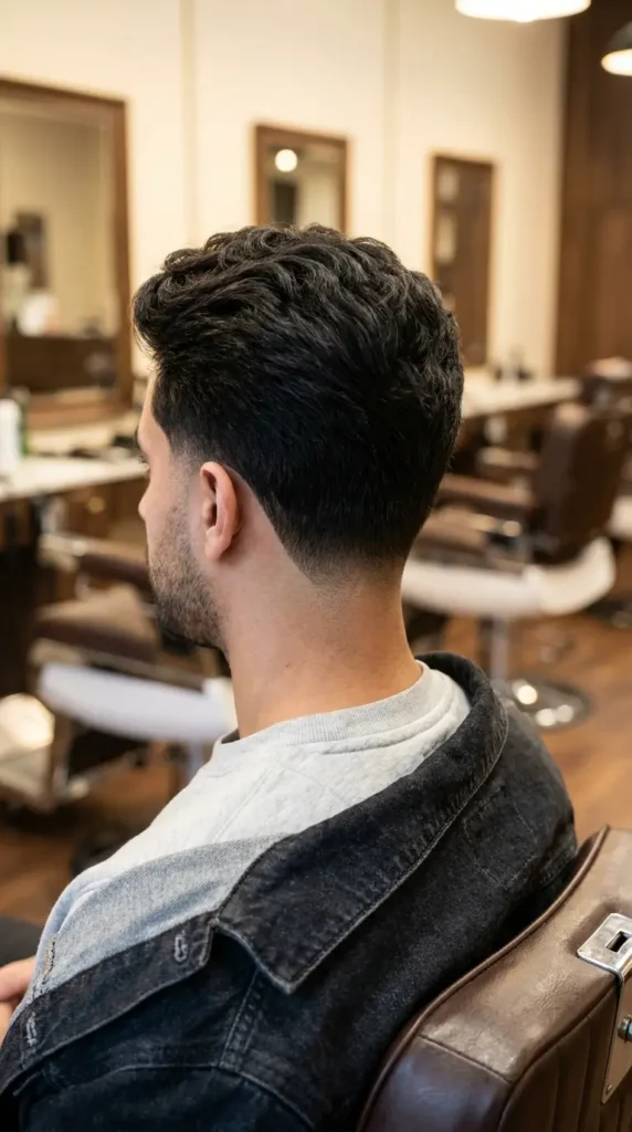 Low Taper Fade with V-Shaped Neckline