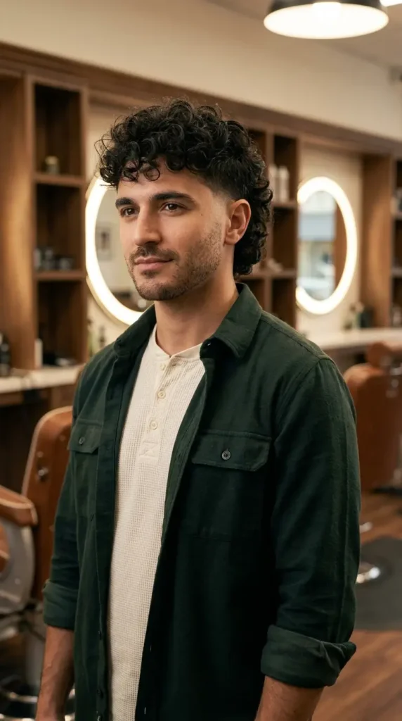Low Taper Fade with Curly Mullet