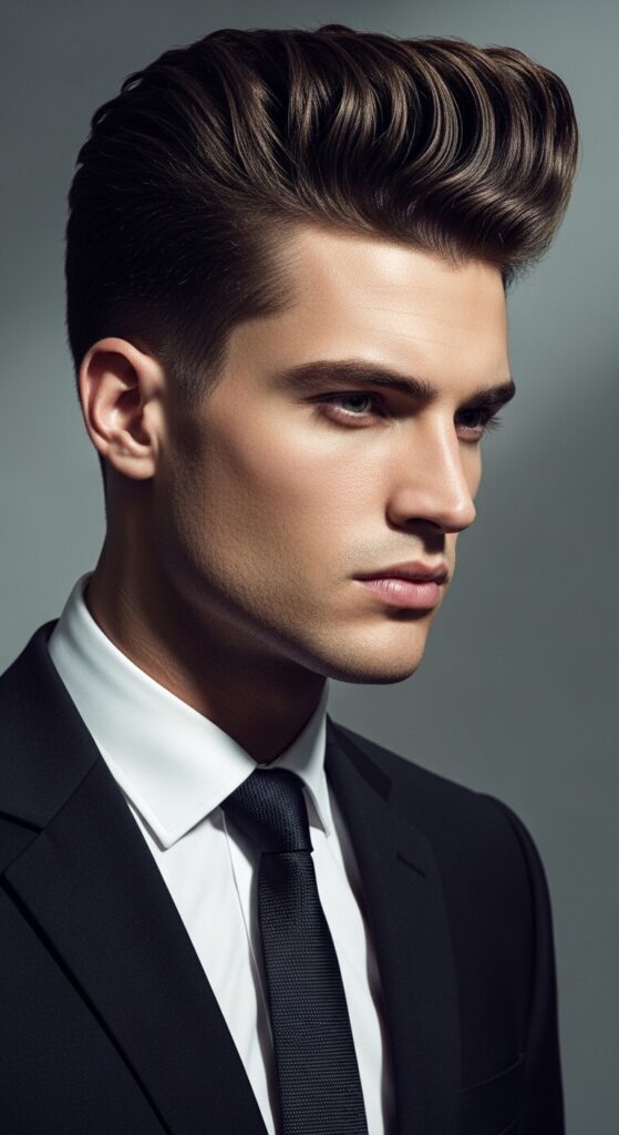 Modern Pompadour with Low Taper Fade