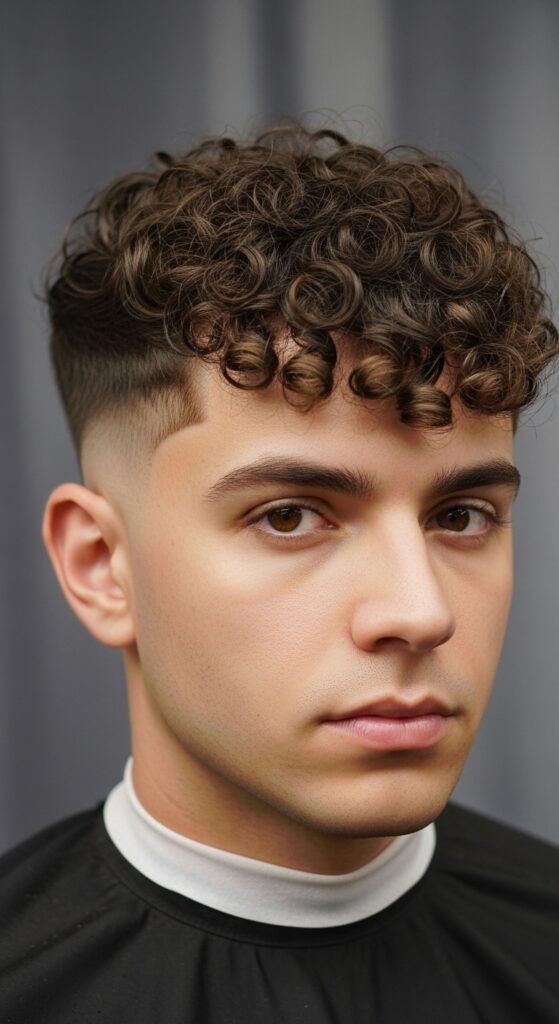Natural Curly Hair with Clean Drop Fade