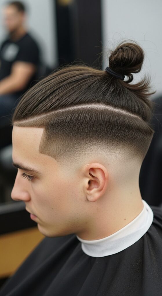 Top Knot with Low Taper Fade