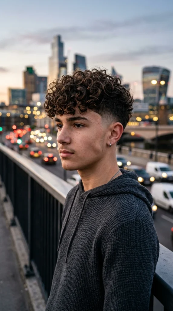 Curly Top with Mid Drop Fade
