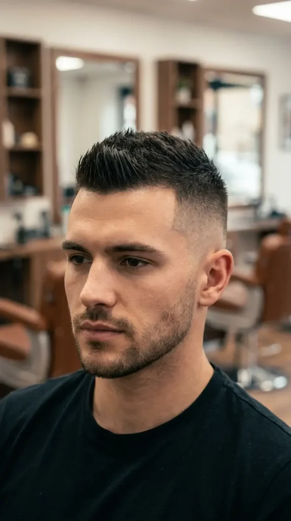 High Fade with Short Faux Hawk 
