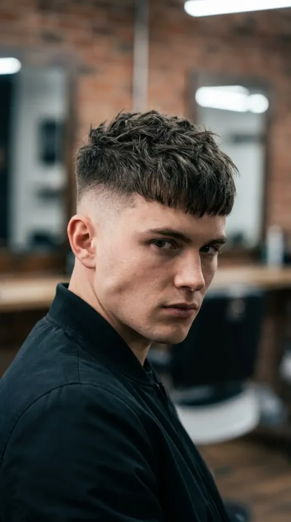 High Fade with Choppy Fringe Crop