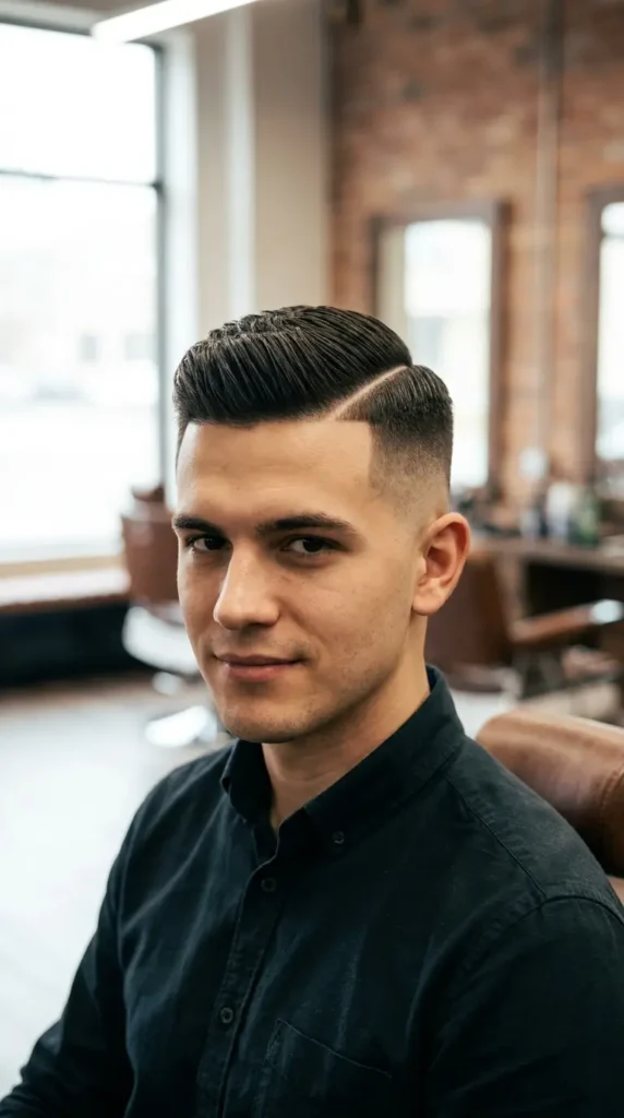 High Fade with Hard Part