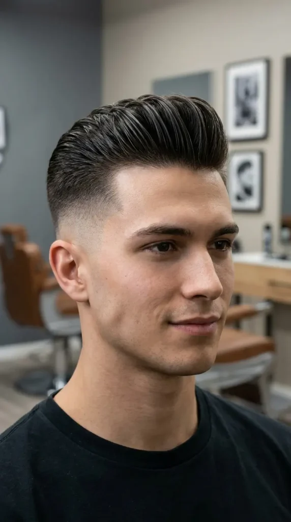 High Fade with Classic Pompadour