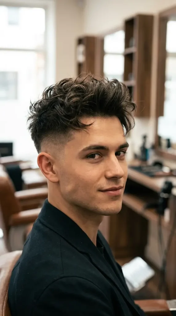 High Fade with Messy Pompadour
