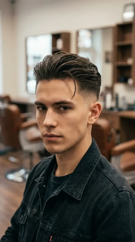 High Fade with Loose Slick Back