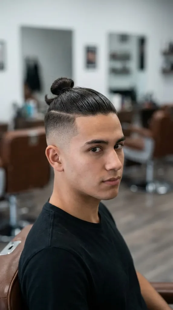 High Fade with Top Knot